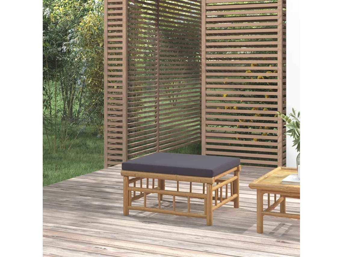 Vidaxl Apoio De Pés P/ Jardim Bambu Com Almofadão Cinzento-escuro
