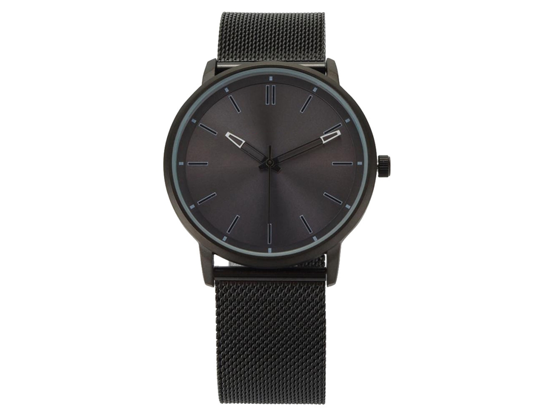 Relógio de pulso masculino de quartzo com pulseira de aço multicolorida (preto)
