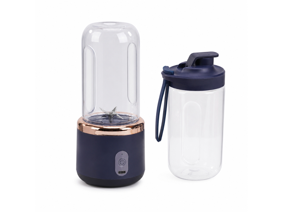 Liquidificadora Portátil Usb Recarregável Sem Fios, 6 Lâminas, 2 Copos, Azul