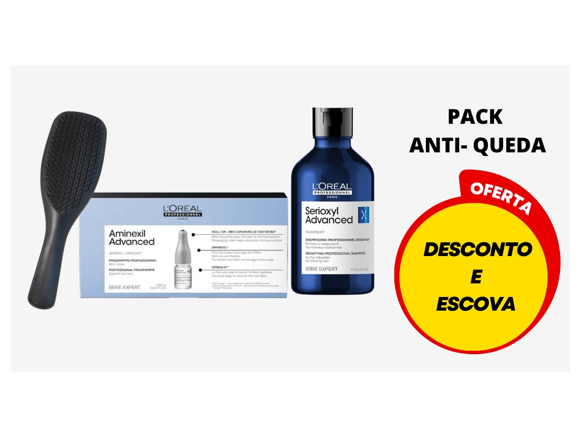 Pack Anti Queda Loreal: Ampolas 10x6ml + Shampoo 300ml + Escova Desembaraçar