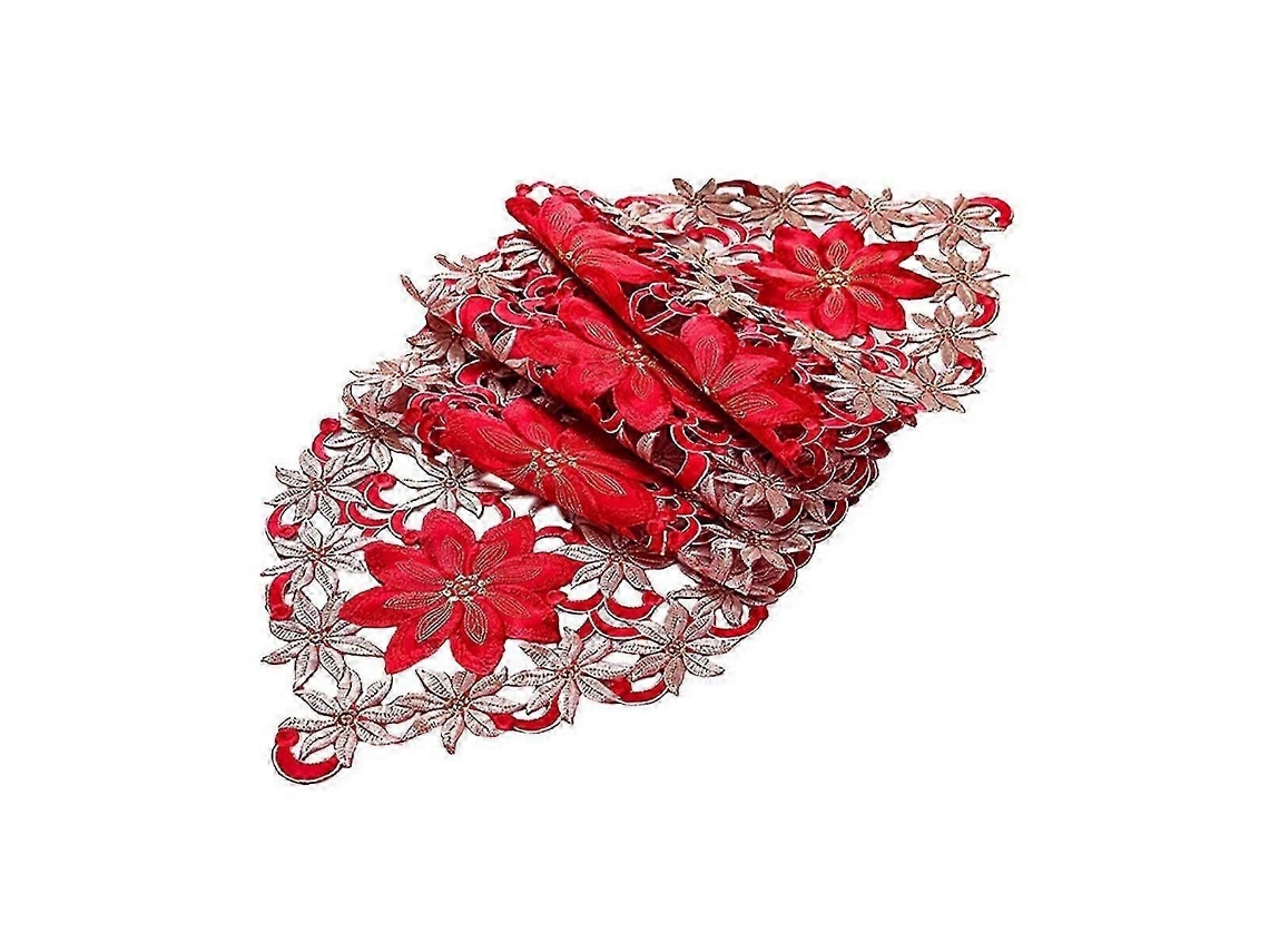 Corredor De Mesa De Natal, Linho Bordado Com Folhas De Azevinho E Poinsétias, Para Decoração De Natal, 15 X 86 Polegadas