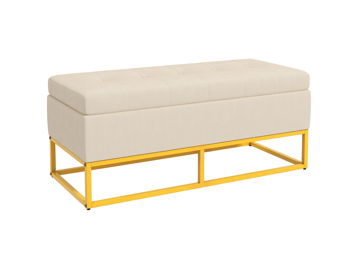 Banco retangular PRIME KANG com espaço de armazenamento, assento acolchoado, 110x44x49 cm, Bege