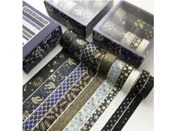 Conjunto de 10 rolos de fita washi preta com design dourado e prateado da Slowmoose