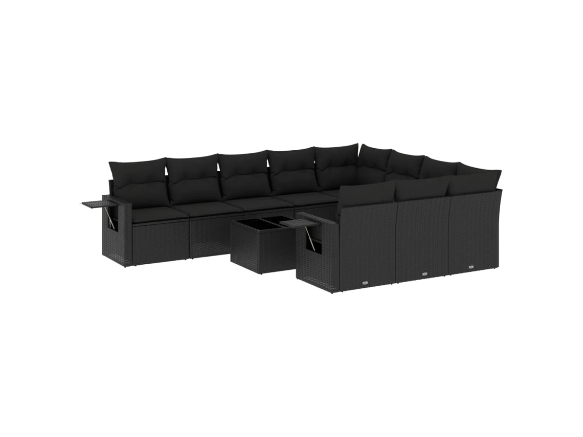 Conjunto de 11 Sofás de Jardim com Almofadões Vime Pe Preto MAISON EXCLUSIVE