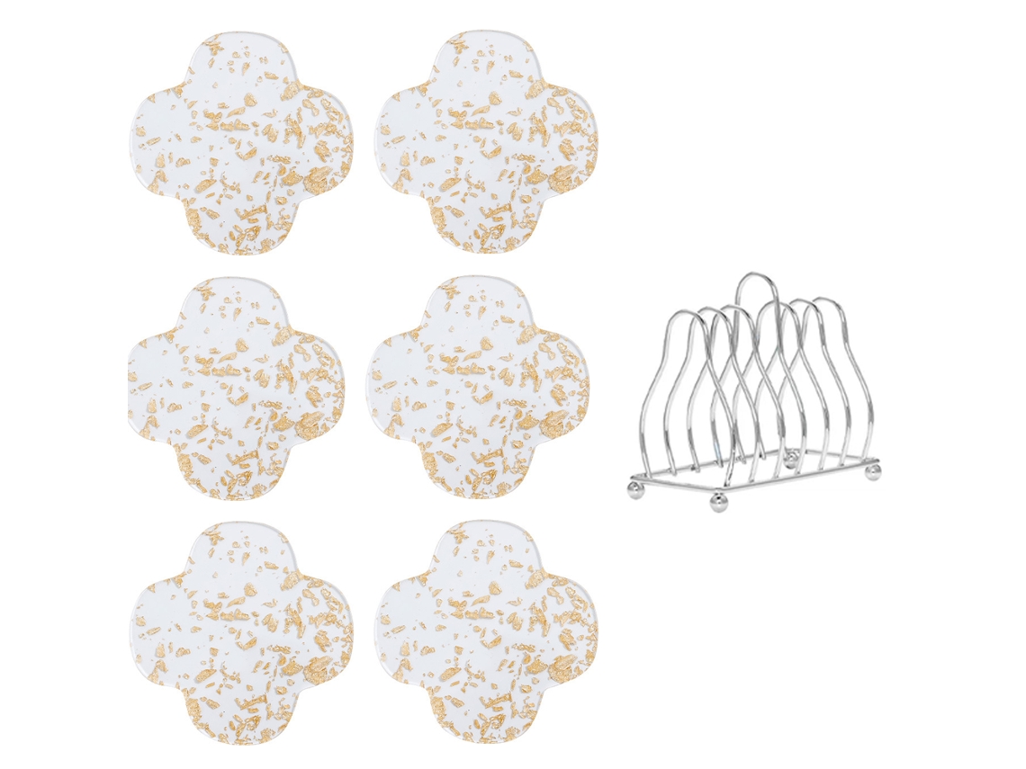 Conjunto de Apoios de Copo com Suporte Metálico Design Hexagonal em Acrílico À Prova de Calor NEVEANCE