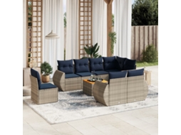 Conjunto de Sofá de Jardim com 9 Peças e Almofadas em Rattan Sintético Preto VIDAXL
