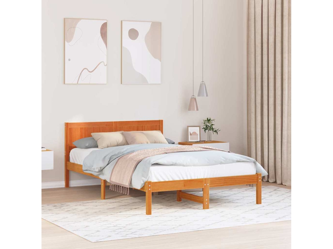 Vidaxl Estrutura Da Cama Castanho 140 X 190 Cm Madeira De Pinho Maciça