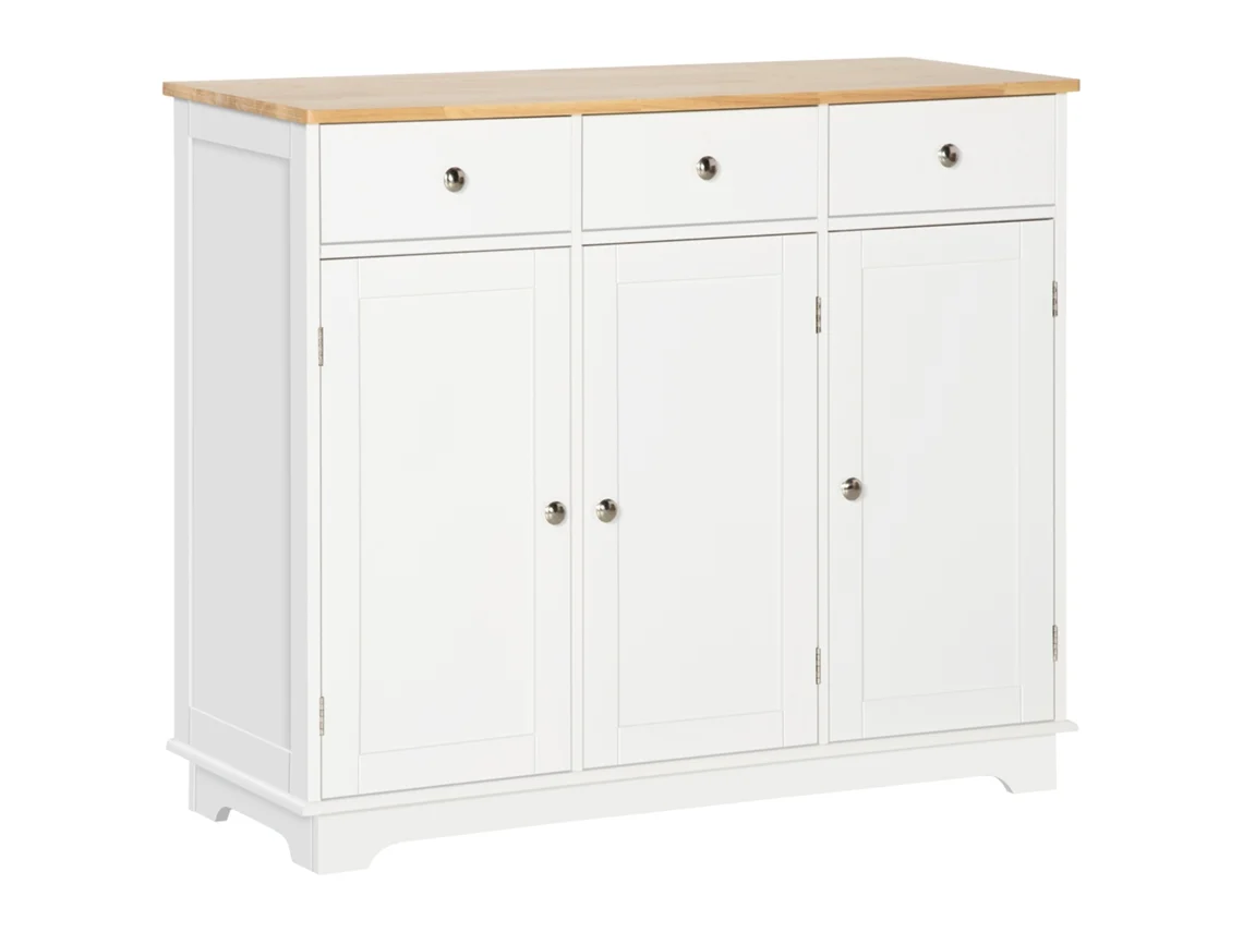 Aparador de Cozinha Mdf e Madeira de Borracha Cor Branco 101x40x85 cm Homcom