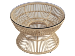 Mesa Baixa Redonda Jardim Vime QINGYU TECH com Tampo de Vidro Temperado (Ø60x37cm)