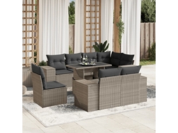 Vidaxl 9 Pcs Conj. Sofás Jardim Com Almofadões Vime Pe Cinzento-claro
