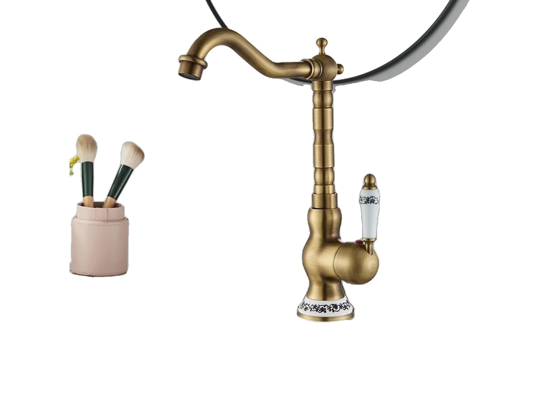 Torneira De Lavabo, Acabamento Em Latão Antigo, Operação Com Manípulo Único,alta A Oem