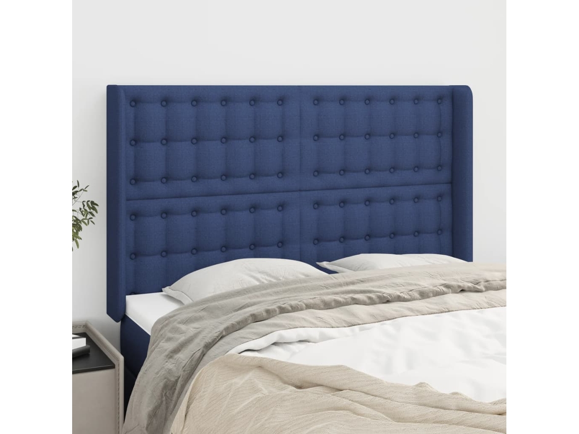Vidaxl Cabeceira De Cama C/ Abas Tecido 147x16x118/128 Cm Azul