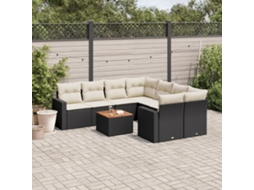 Vidaxl 9 Pcs Conjunto De Sofás P/ Jardim C/ Almofadões Vime Pe Preto