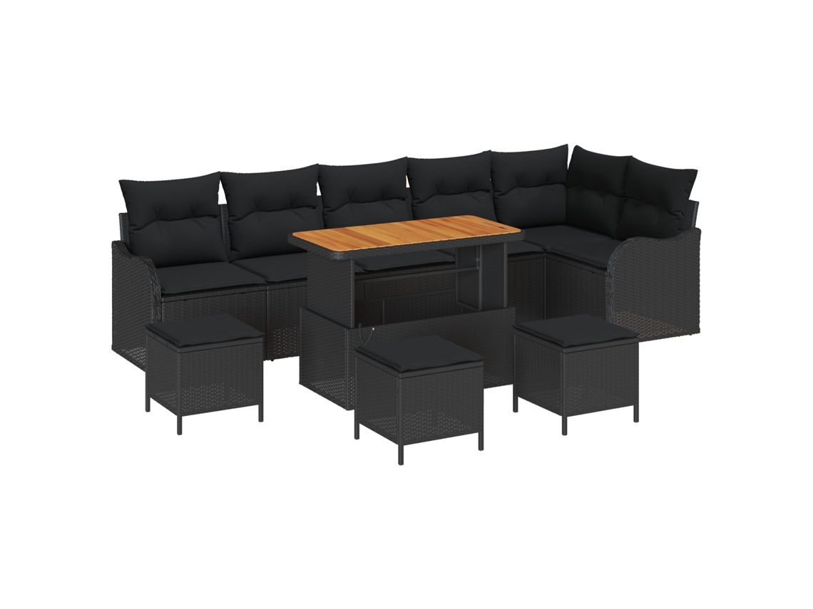 Conjunto 10 Sofá De Jardim Vidaxl Preto Vime Pe (110 X 55 X 71 Cm)
