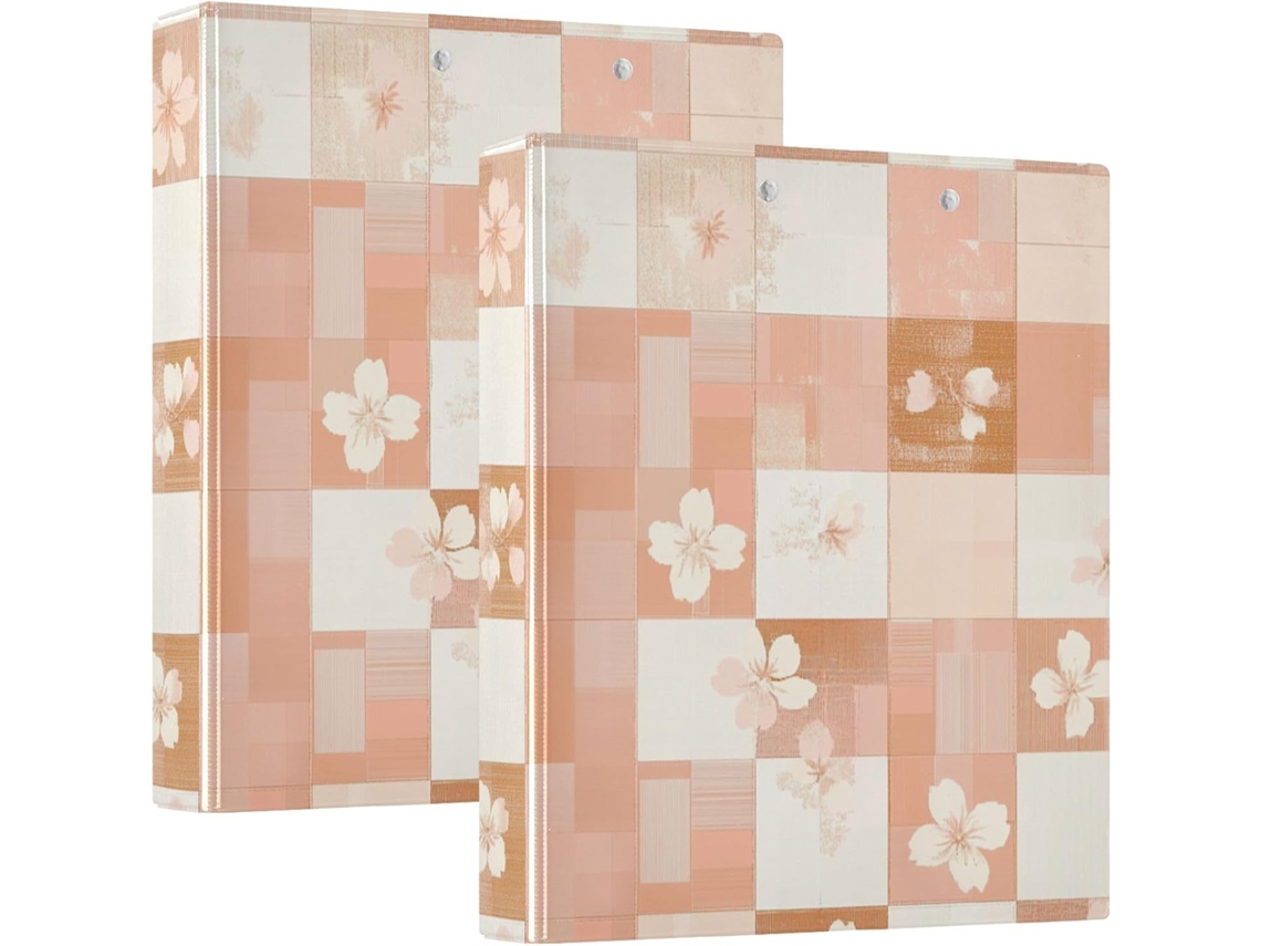 Pasta Escolar de Três Argolas em Toneladas Ouro Rosa, Laranja e Flor de Cerejeira, 3, 8cm 1-1 2 Polegada, Com Sacos Internos