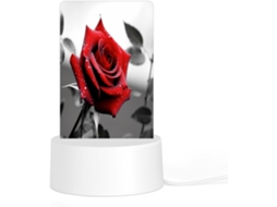 Luminária Noturna Led Acrílica Plug And Play Com Base De Plástico, Preta E Branca, Com Estampa De Rosa Vermelha, Brilho