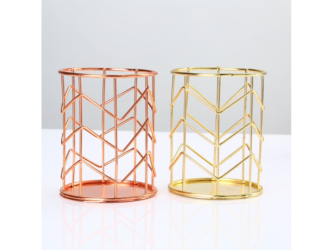 Porta, Canetas em Ouro Rosa, Suporte para Canetas, Organizador de Pincéis de Maquiagem para Mesa, Escritório BRILVIBERA