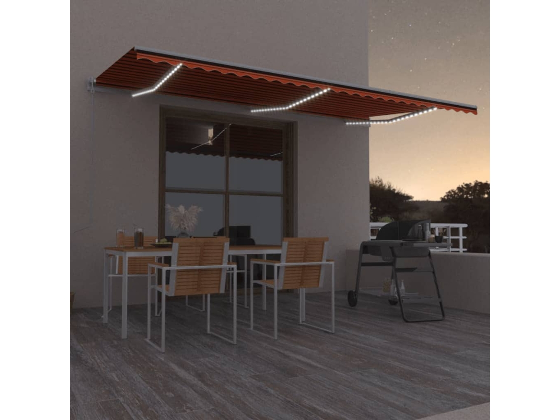 Vidaxl Toldo Autom. Led E Sensor De Vento 600x300 Cm Laranja/castanho