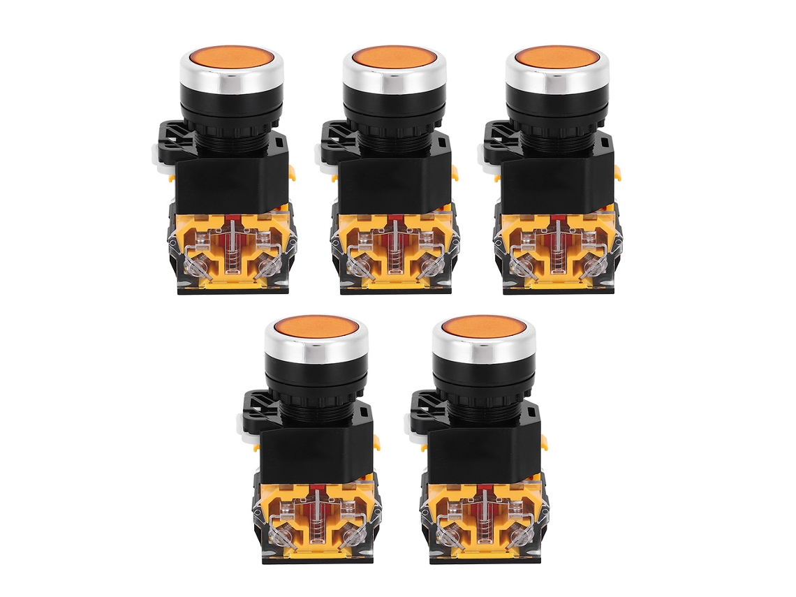 Interruptor De Botão Com Recuo Automático 22mm 37v-440v Sem Luz Laranja 5pcs