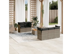Vidaxl 6 Pcs Conjunto Sofás De Jardim Com Almofadões Vime Cinzento