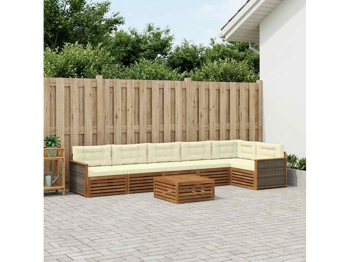 Vidaxl Conjunto De Sofás Para Exterior 7 Unid. Natural E Creme