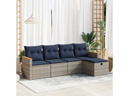 Vidaxl 5 Pcs Conjunto Sofás De Jardim C/ Almofadões Vime Pe Cinzento