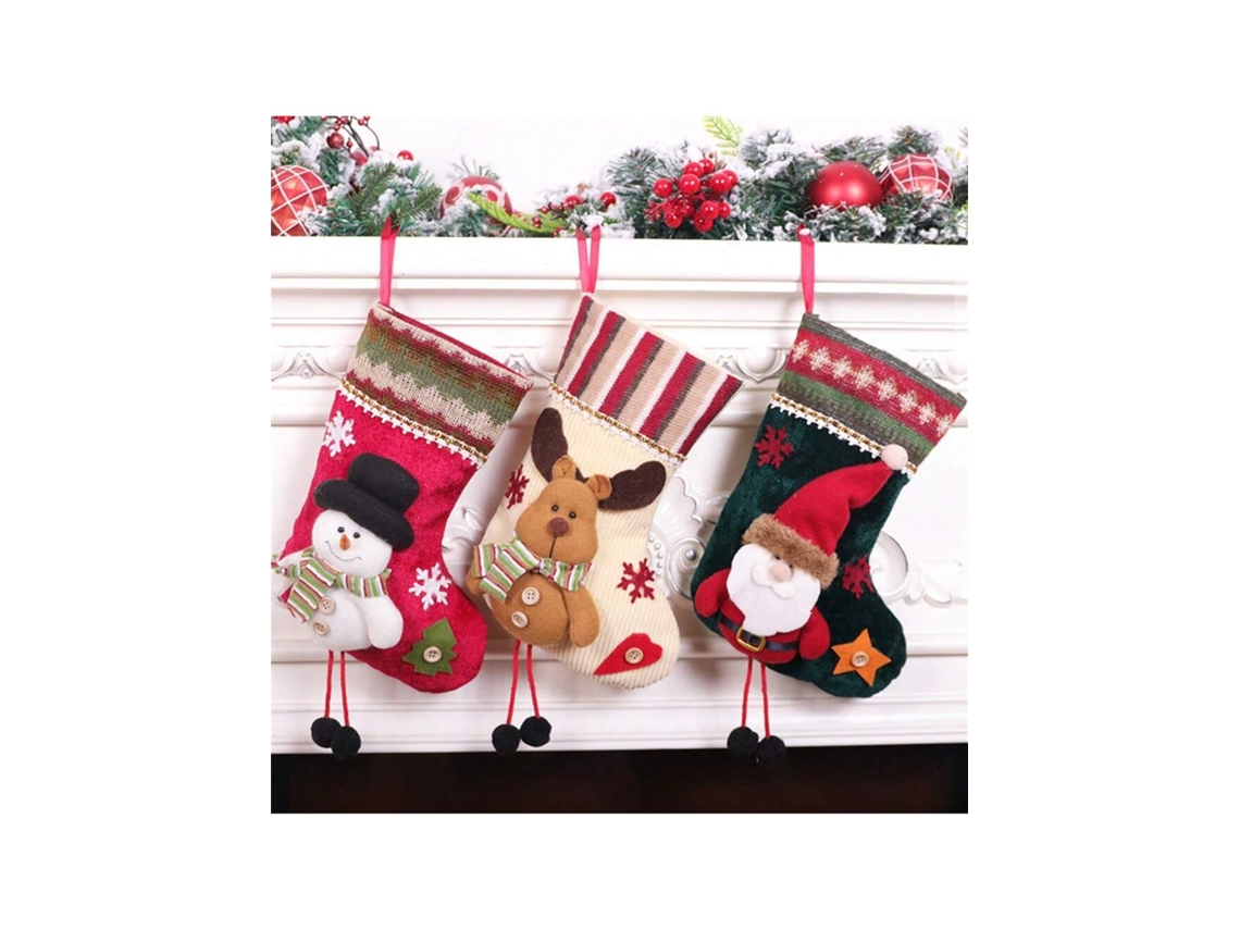 Materiais De Natal, Meias De Natal Médias, Meias De Boneca, Adornos Natalinos Cartunescos Tridimensionais, Sacolas De Presente Igvtrade (3 Unidades)