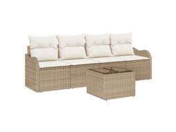 Conjunto 5 Conjunto De Sofá De Jardim Vidaxl Bege Vime Pe (231 X 62 X 69 Cm)