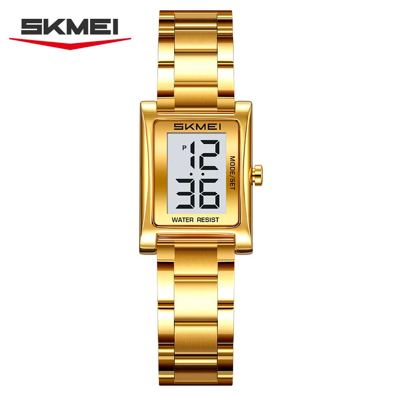 Mini Relógio Digital com Pulseira Totalmente em Aço MDUG (dourado)