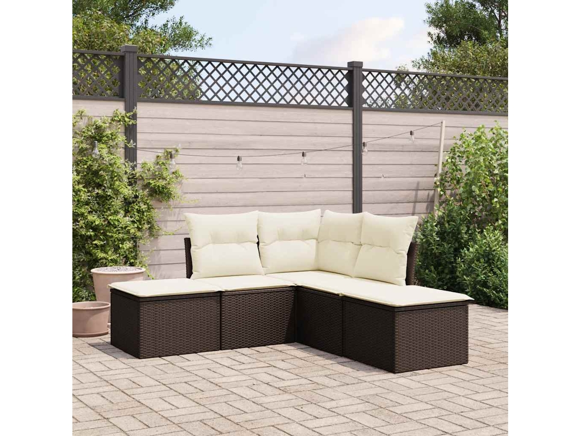 Vidaxl 5 Pcs Conjunto Sofás P/ Jardim C/ Almofadões Vime Pe Castanho