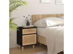 Vidaxl Mesa De Cabeceira Pinho Maciço E Vime Natural Preto
