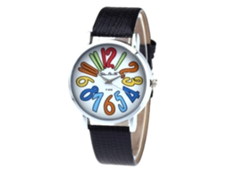 Reloj De Pulsera De Cuarzo Con Dial Colorido Y Correa De Cuero Pu Zhoulianfa (negro)