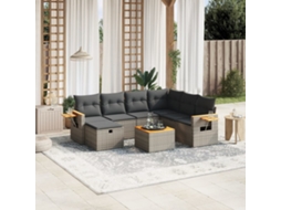 Vidaxl 8 Pcs Conjunto Sofás De Jardim C/ Almofadões Vime Pe Cinzento