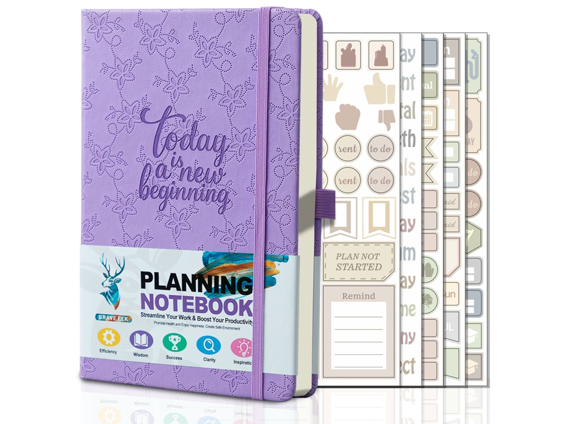 A5 Purple English Binder Daily Planning Notebook Weekly Monthly Planner With Stickers 5-sheets
