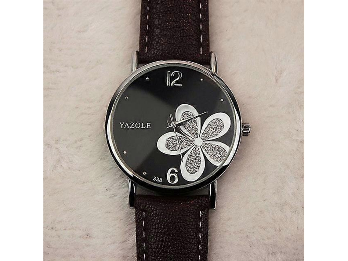 Relógio De Quartzo Feminino Yazole Estilo Ol Com Estampa De Trevo De Quatro Folhas