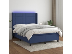 Vidaxl Cama Box Spring C/ Colchão E Led 140x190 Cm Tecido Azul