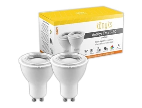 2 Lâmpadas Led KONYKS Antalya Gu10 Dual Pack Wifi Bt Gu10 350 Lumens Rgb Branco Compatível com Alexa / Google Home