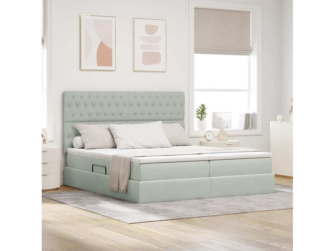 Vidaxl Cama De Armazenamento Led Com Colchão Cinzento-claro