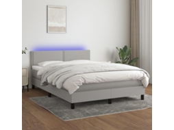 Vidaxl Cama Box Spring C/ Colchão E Led 140x190 Cm Tecido Cinza-claro