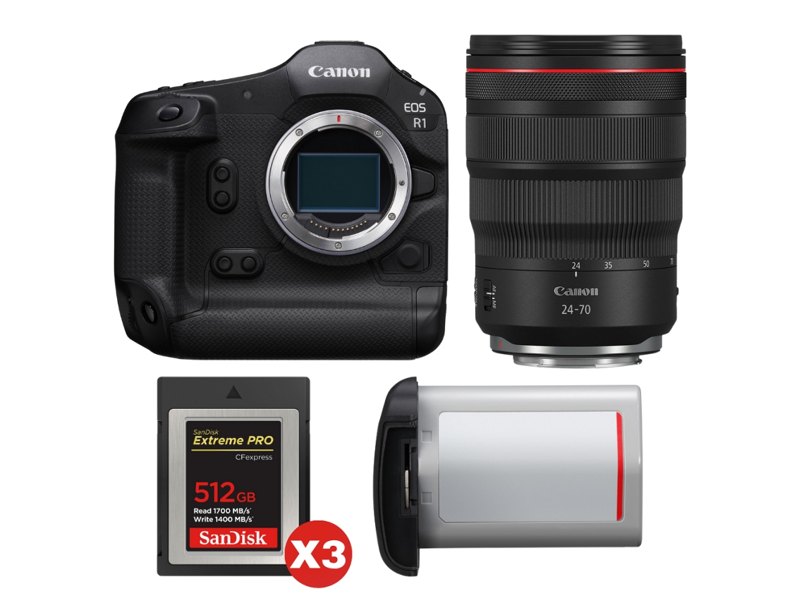Eos R1 + Rf 24 70mm F/2.8 L Is Usm + 3 Sandisk 512gb Extreme Pro Cfexpress Type B + Canon Lp e19 + Ebook “20 Dicas para Fotos Que Impressionam” CANON