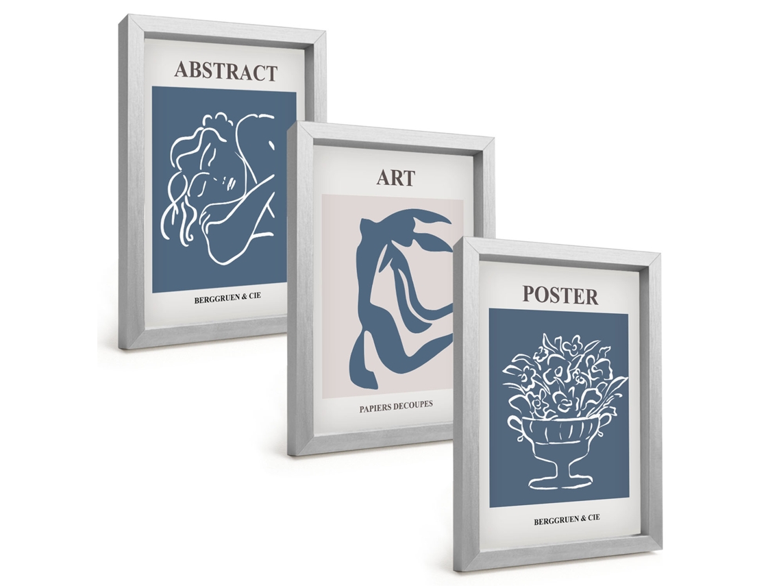 Composição De Quadrospadrões Abstratos Elegantes Ao Estilo Matisse Moldura Prateada Imagens Para Um Quarto Infantil Espelharte (3 Peças 20x30 Cm)