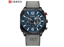 Relógio Casual Masculino com Pulseira de Couro, Cronógrafo, Pequenos Segundos e Data MDUG (cinza azulado)