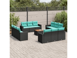 Vidaxl 13 Pcs Conjunto De Sofás De Jardim Com Almofadões Vime Pe Preto