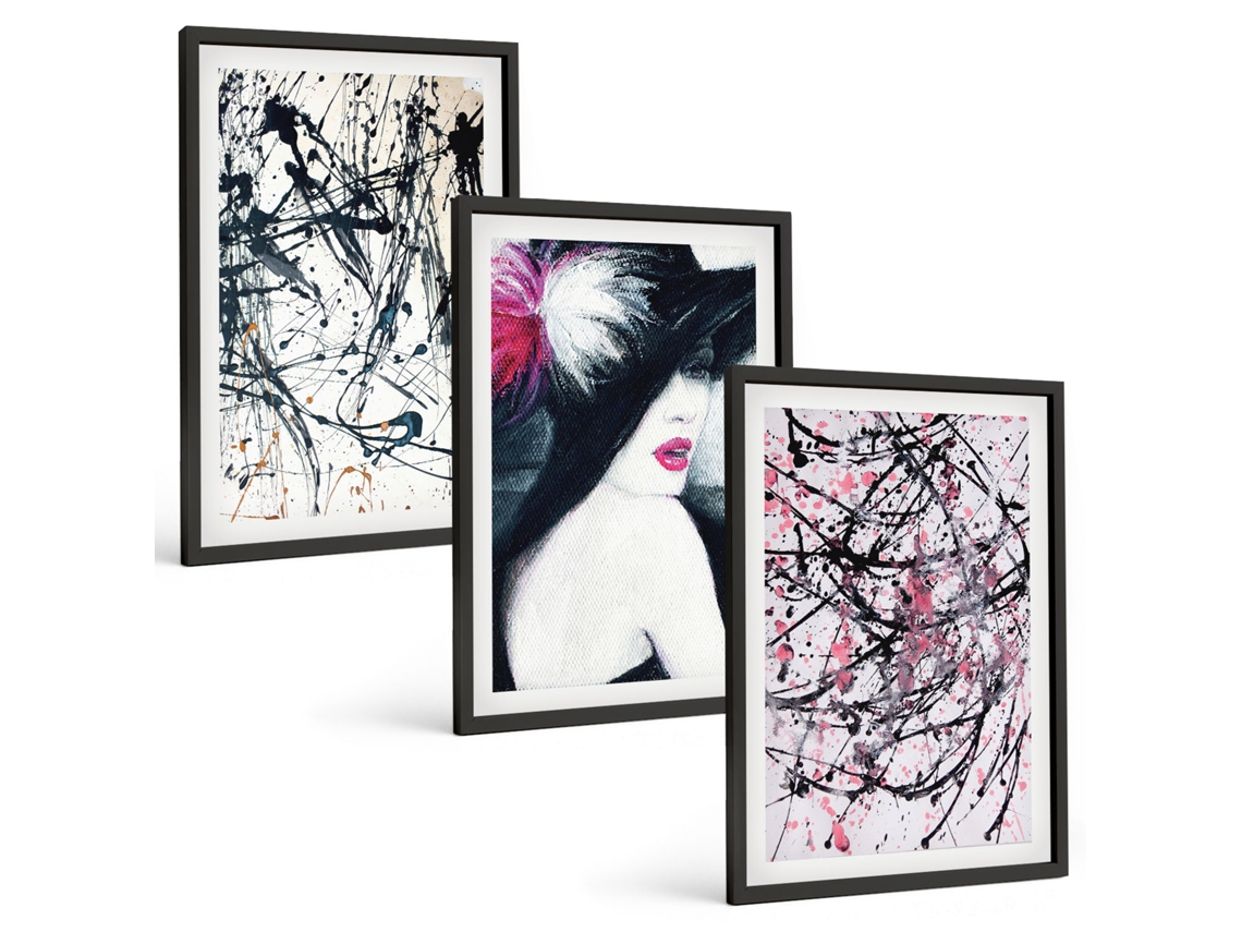 Composição De Quadros Na Parede Padrões De Pintura Abstratos, Chapéu Moldura Preta Fotos Para O Escritório Espelharte (3 Piezas De 40x60 Cm)