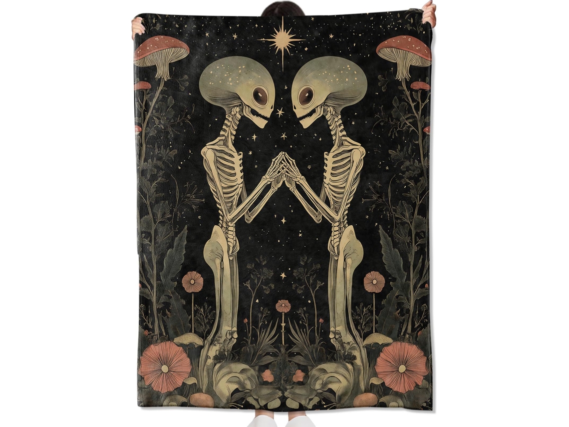 Mantas Românticas De Flanela, Macias, Confortáveis ​​e Leves Para Quarto, Sofá, Cama, Para Amantes Do Terror, 70x100cm Caveira Alienígena Hexinyigjly