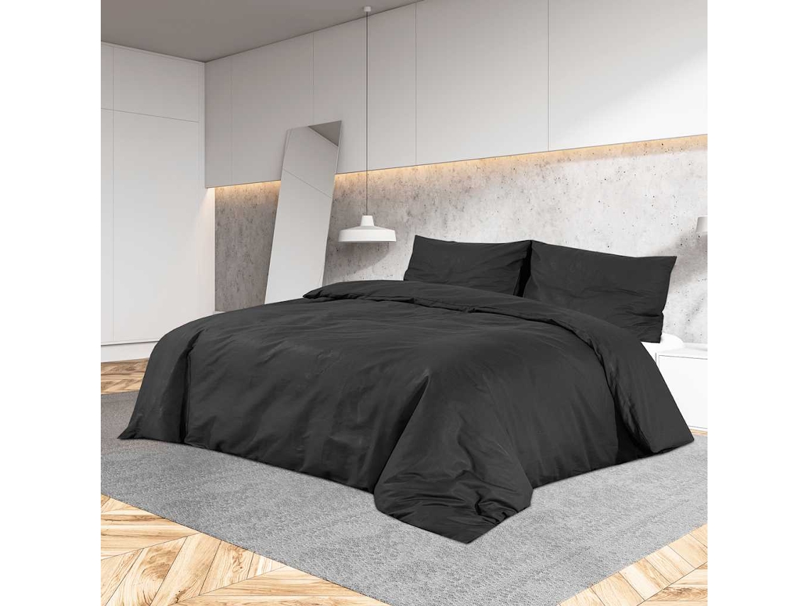Vidaxl Conjunto De Capa De Edredão 140x200 Cm Algodão Preto