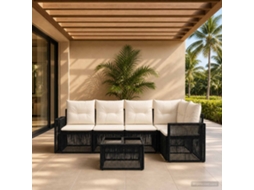 Vidaxl Conjunto De Sofá De Jardim 6 Unid. Preto E Branco Creme Vime Pe