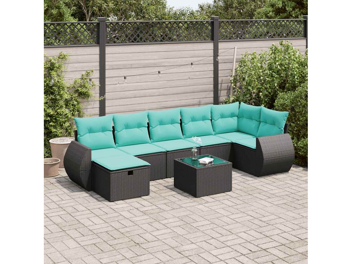 Vidaxl 8 Pcs Conjunto Sofás De Jardim Com Almofadões Vime Pe Preto