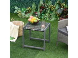 Mesa lateral de jardim Ehstmind com vidro temperado, polirattan e alumínio, resistente às intempéries e moderna para jardim, varanda e terraço