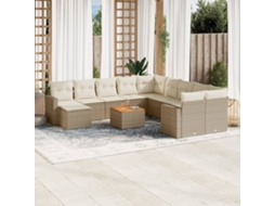 Vidaxl 12 Pcs Conjunto De Sofás P/ Jardim Com Almofadões Vime Pe Bege